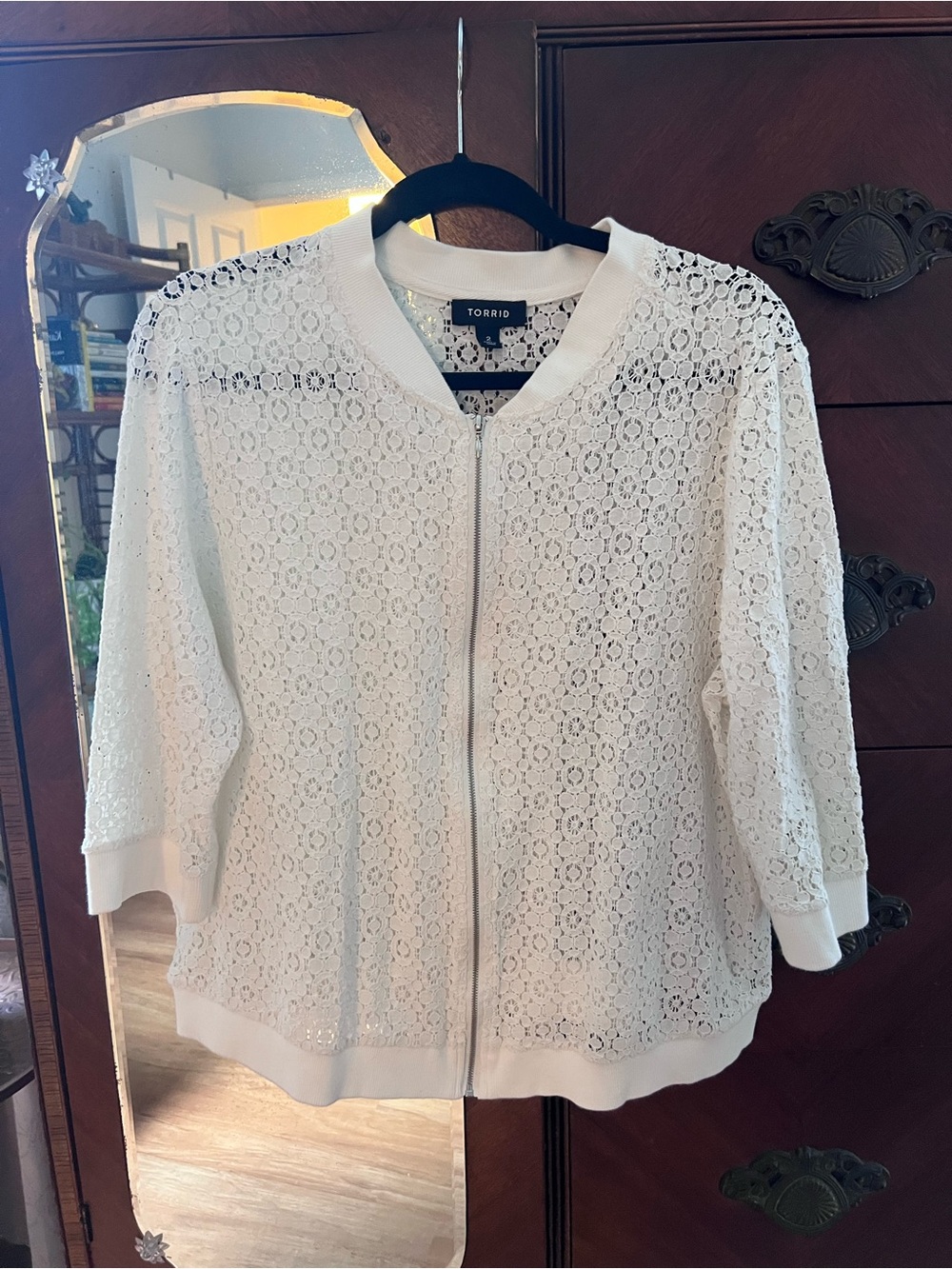 torrid White Floral Lace Zip Bomber